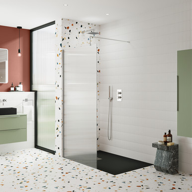 Hudson Reed Chrome Fluted Wetroom Shower Screen With Support Bar | | Glass/Aluminium | 1000Mm X 1950Mm