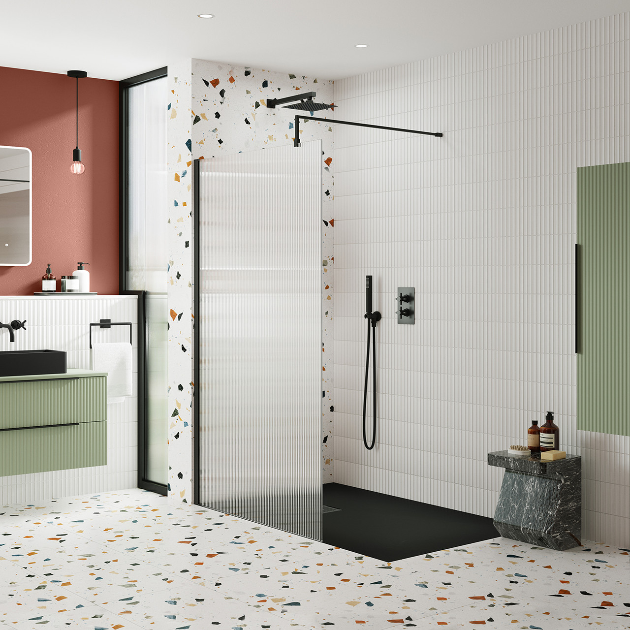 Hudson Reed Fluted Wetroom Shower Screen with Support Bar
