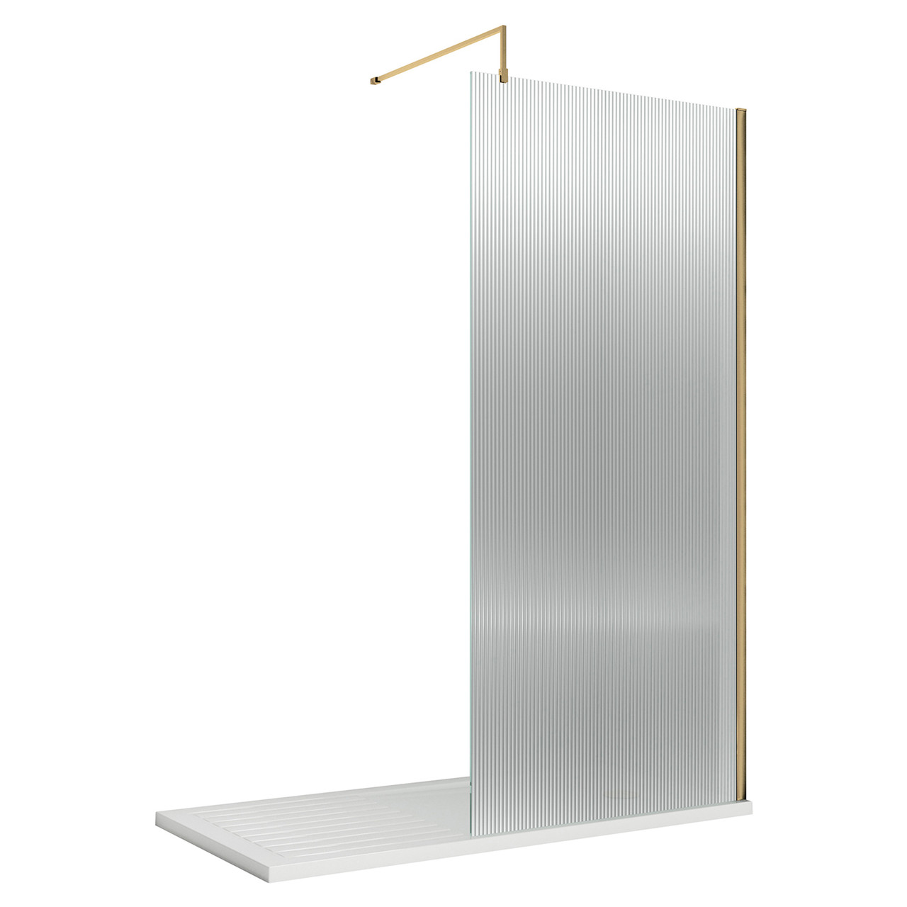 Hudson Reed Brushed Brass Fluted Wetroom Shower Screen With Support Bar | | Glass/Aluminium | 800Mm X 1950Mm