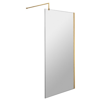 Hudson Reed Brushed Brass Wetroom Shower Screen With Support Bar | | Glass/Aluminium | 800Mm X 1950Mm