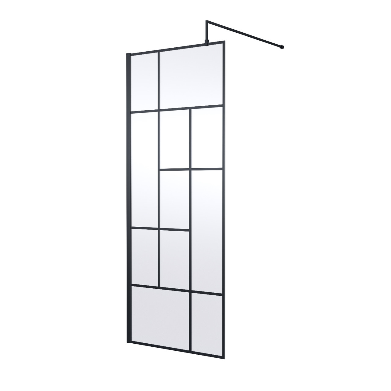 Hudson Reed Matt Black Abstract Wetroom Screen With Support Bar | | Glass/Aluminium | 800Mm