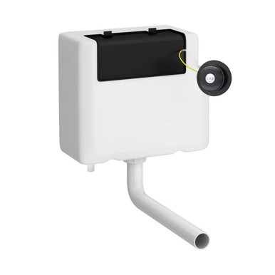 Nuie Concealed Cistern and Traditional Round Dual Flush Push Buttons | Matt Black | Plastic | 340mm x 296mm x 142mm