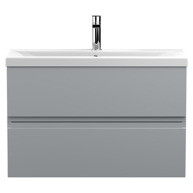 Hudson Reed Satin Grey Urban Wall Hung 2 Drawer Vanity Unit And Mid Edge Ceramic Basin | | Mdf | 800Mm