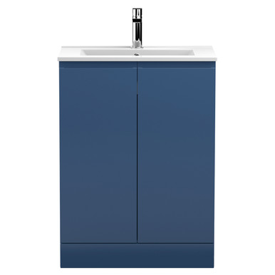 Hudson Reed Satin Blue Urban Floor Standing 2 Door Vanity Unit And Minimalist Ceramic Basin | | Mdf | 600Mm