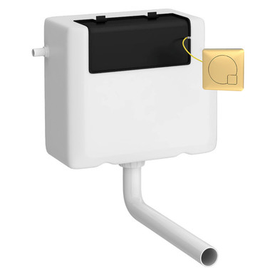 Nuie Concealed Cistern and Square Dual Flush Plate | Brushed Brass | Plastic | 340mm x 296mm x 142mm