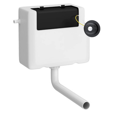 Nuie Concealed Cistern and Traditional Round Dual Flush Push Buttons | Matt Black | Plastic | 340mm x 296mm x 142mm