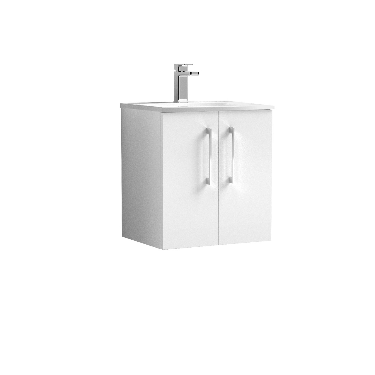 Nuie Arno Wall Hung 2 Door Vanity Unit and Curved Ceramic Basin