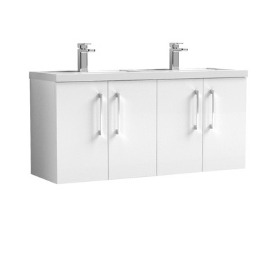 Nuie Gloss White Arno Wall Hung 4 Door Vanity Unit And Double Polymarble Basins | | Mdf | 1200Mm