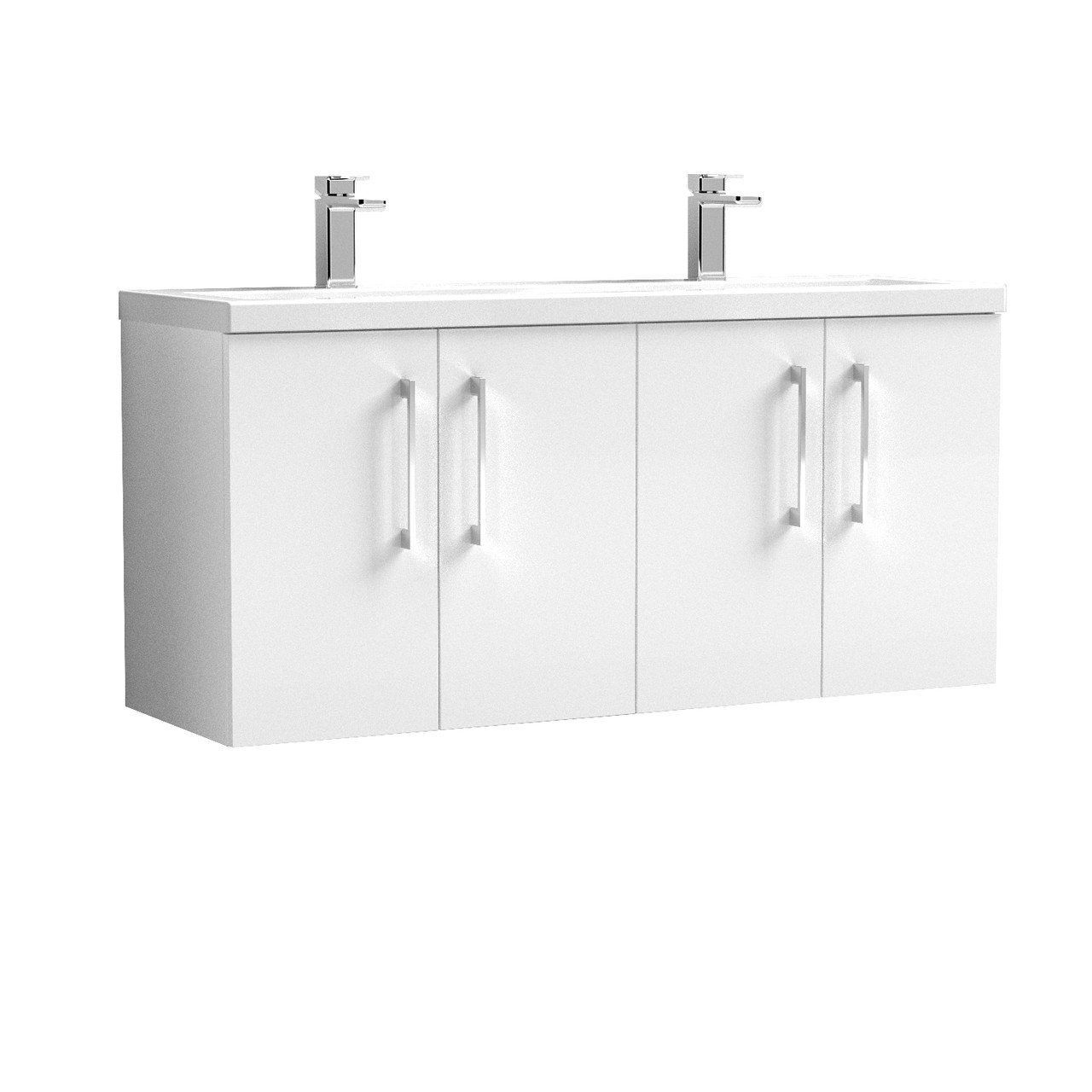 Nuie Arno Wall Hung 4 Door Vanity Unit with Double Ceramic Basins