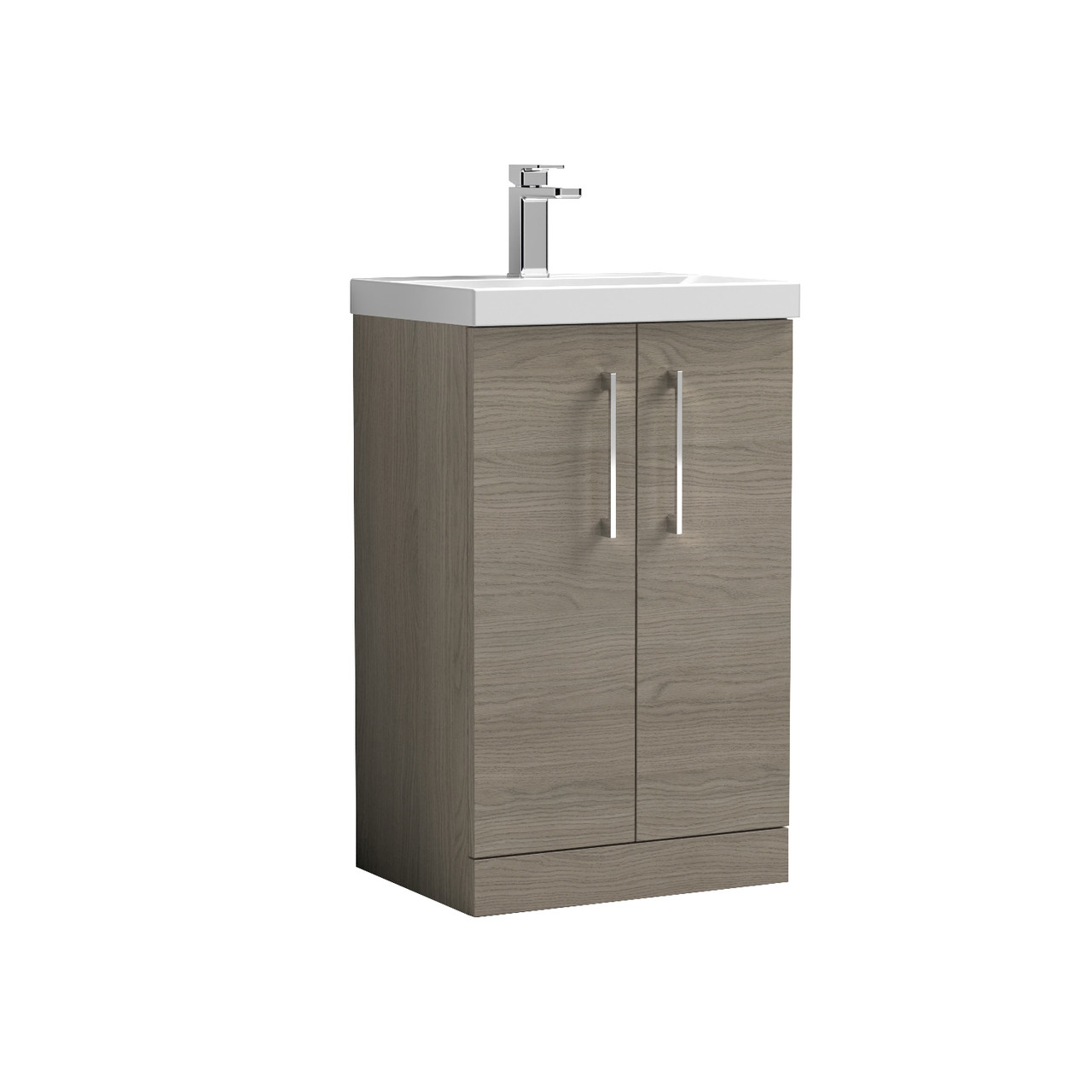Nuie Arno Woodgrain 2 Door Vanity Unit and Thin Edge Ceramic Basin
