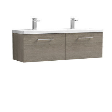 Nuie Solace Oak Arno Woodgrain Wall Hung Drawer Vanity Unit With Double Ceramic Basins | | Mdf | 1200Mm Size 2