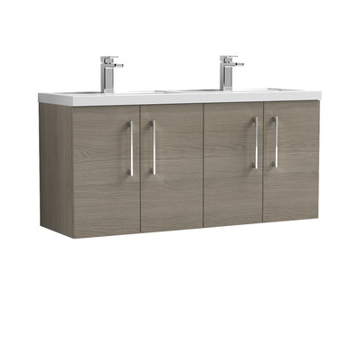 Nuie Solace Oak Arno Woodgrain Wall Hung Door Vanity Unit And Double Polymarble Basins | | Mdf | 1200Mm Size 4