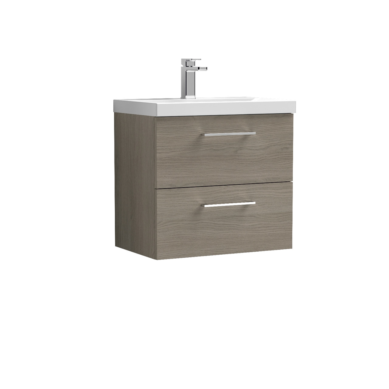 Nuie Arno Woodgrain Wall Hung 2 Drawer Vanity Unit and Thin Edge Ceramic Basin