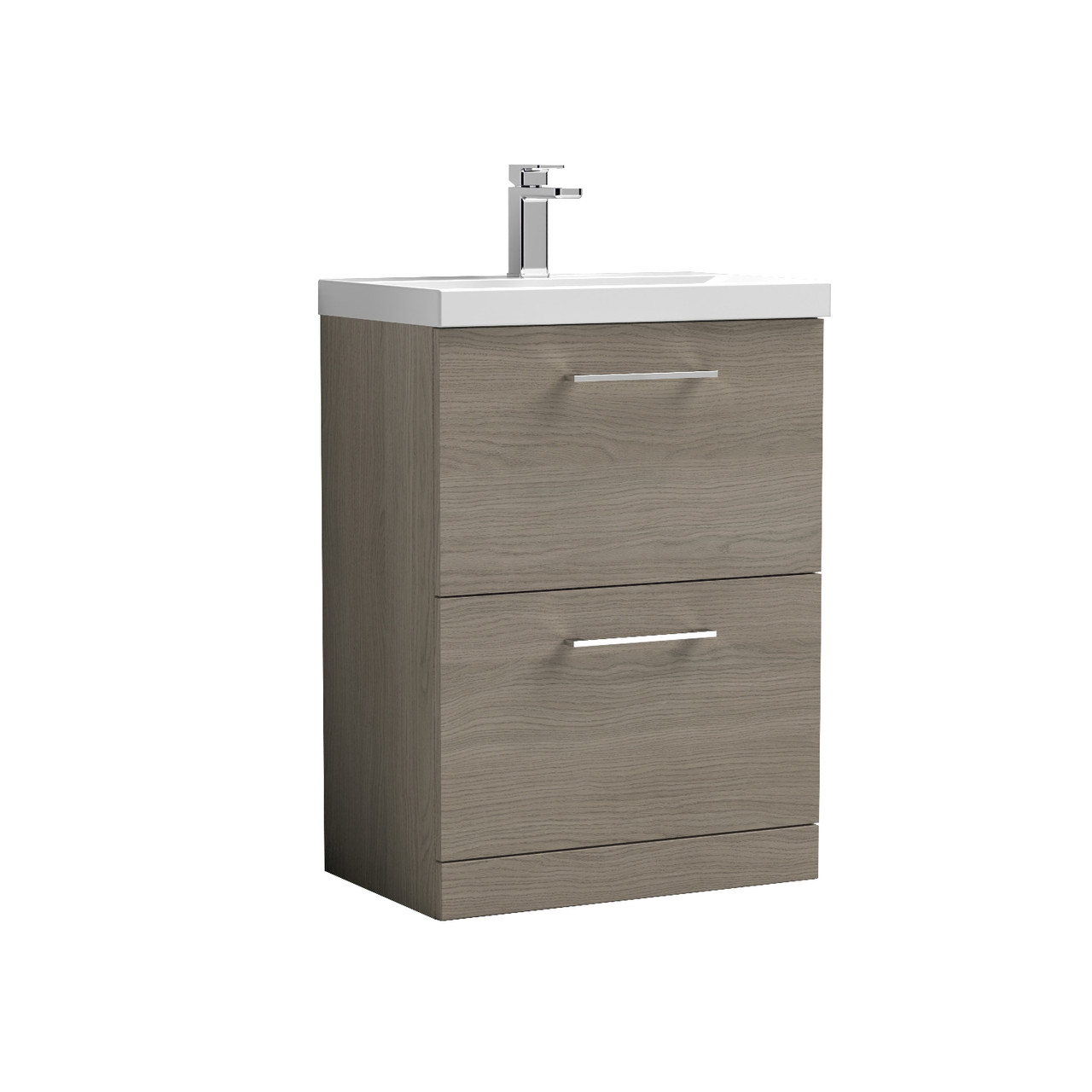 Nuie Arno Woodgrain 2 Drawer Vanity Unit and Thin Edge Ceramic Basin