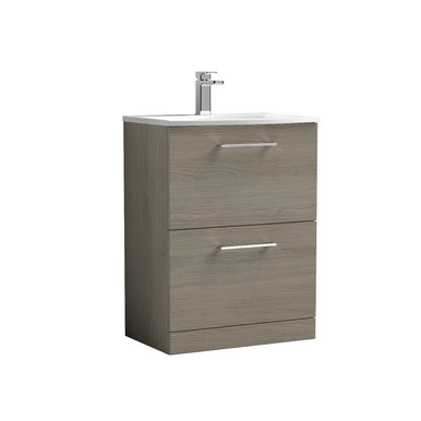 Nuie Solace Oak Arno Woodgrain 2 Drawer Vanity Unit And Curved Ceramic Basin | | Mdf | 600Mm