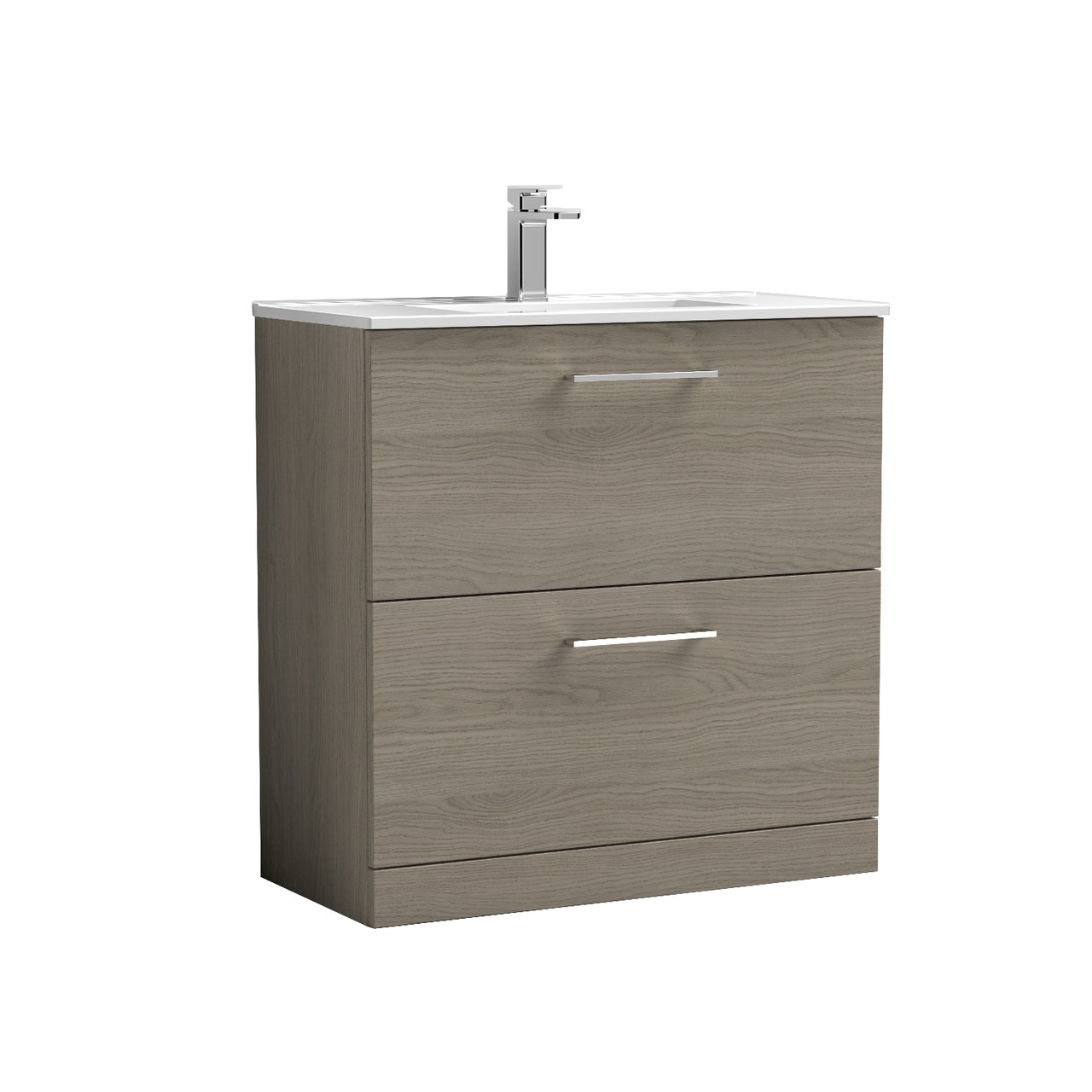 Nuie Arno Woodgrain 2 Drawer Vanity Unit and Minimalist Ceramic Basin