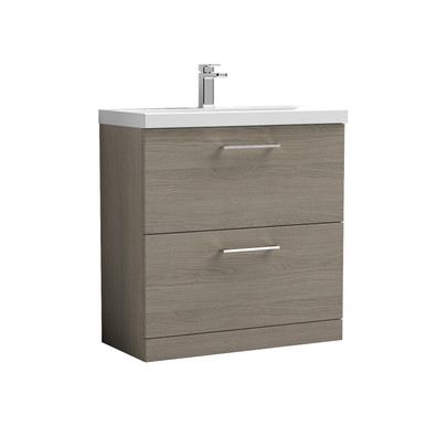 Nuie Solace Oak Arno Woodgrain Drawer Vanity Unit And Thin Edge Ceramic Basin | | Mdf | 800Mm Size 2