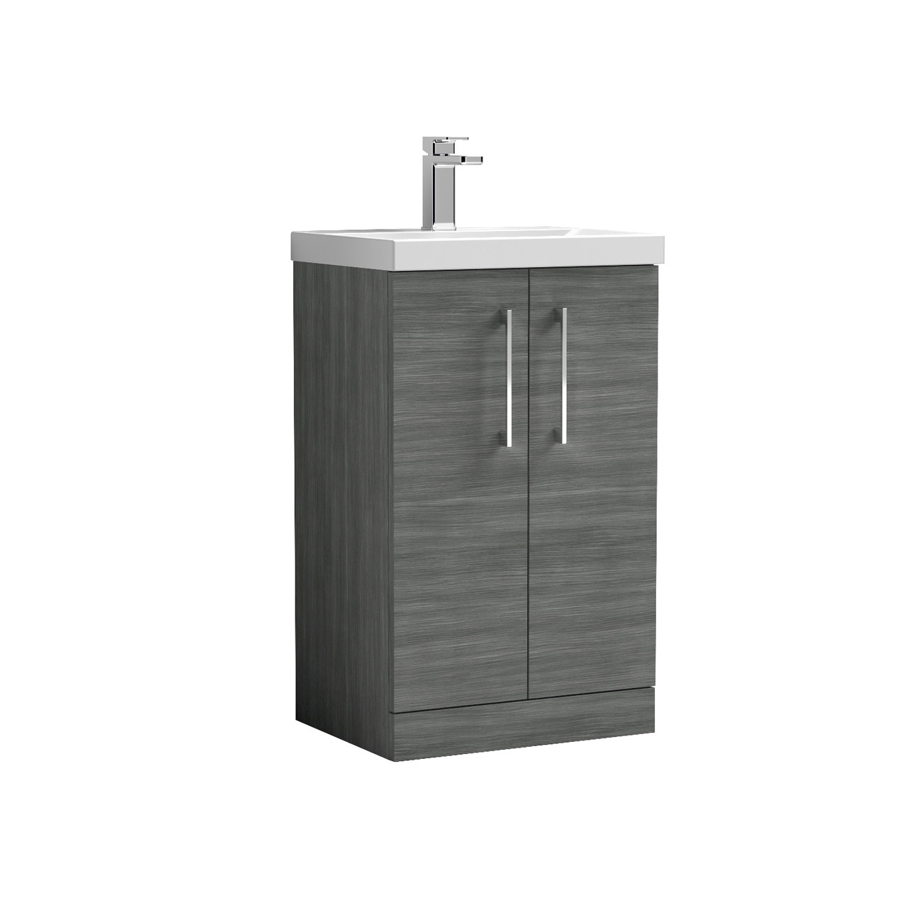 Nuie Arno Woodgrain 2 Door Vanity Unit and Mid Edge Ceramic Basin