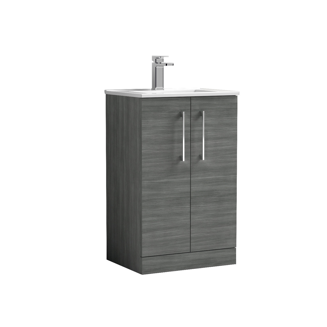 Nuie Anthracite Arno Woodgrain 2 Door Vanity Unit And Minimalist Ceramic Basin | | Mfc | 500Mm