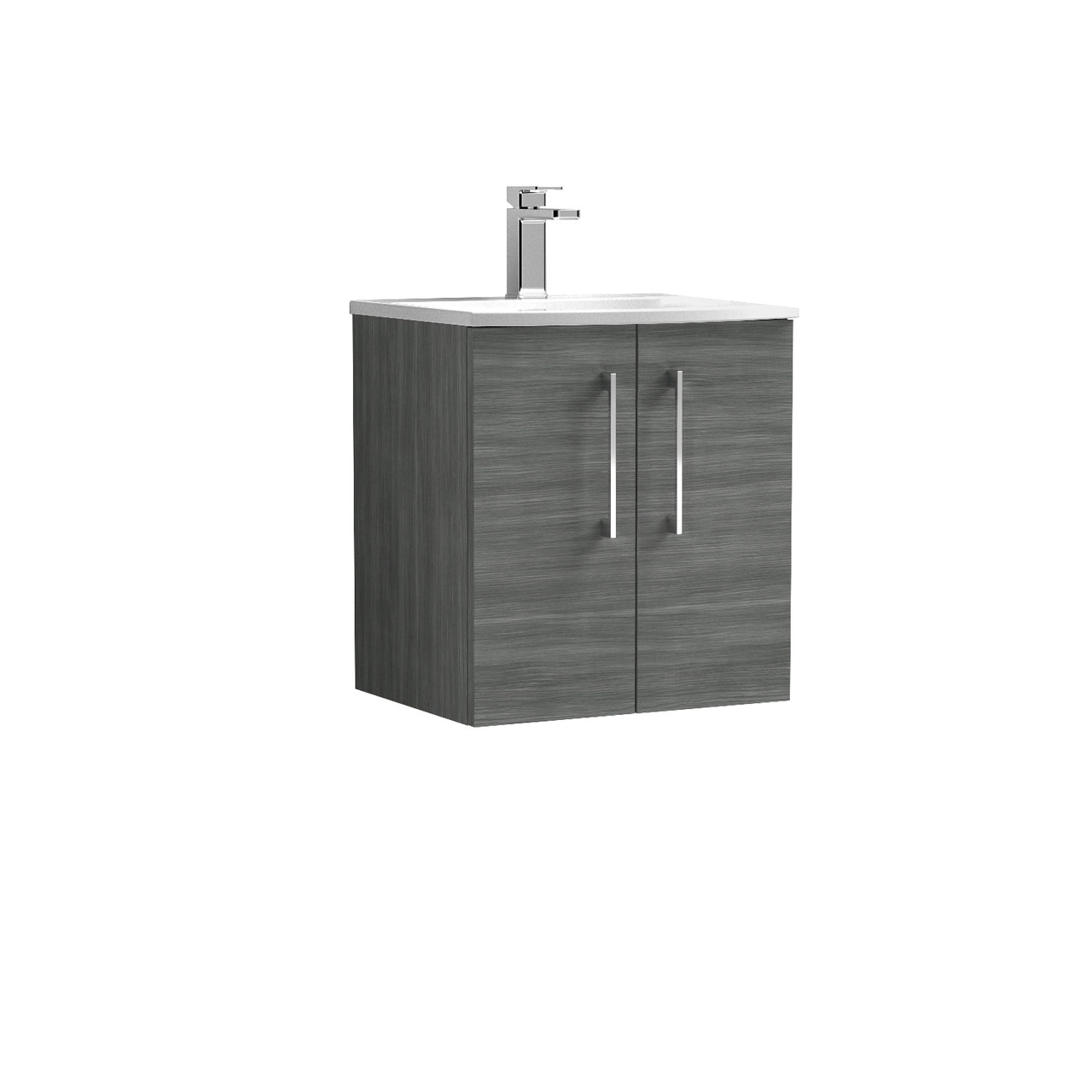 Nuie Anthracite Arno Woodgrain Wall Hung 2 Door Vanity Unit And Curved Ceramic Basin | | Mfc | 500Mm