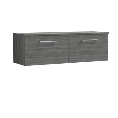 Nuie Anthracite Arno Woodgrain Wall Hung 2 Drawer Vanity Unit With Worktop | | Mdf | 1200Mm