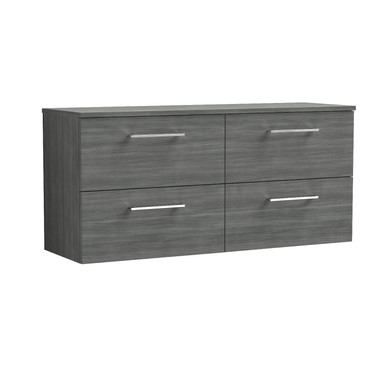 Nuie Anthracite Arno Woodgrain Wall Hung 4 Drawer Vanity Unit With Worktop | | Mdf | 1200Mm