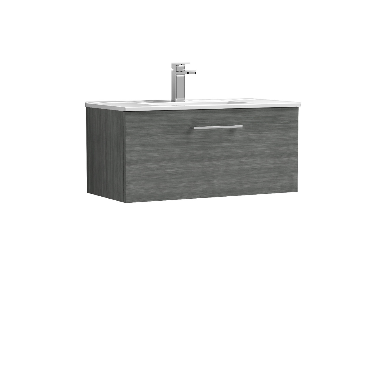 Nuie Arno Woodgrain Wall Hung Single Drawer Vanity Unit and Minimalist Ceramic Basin