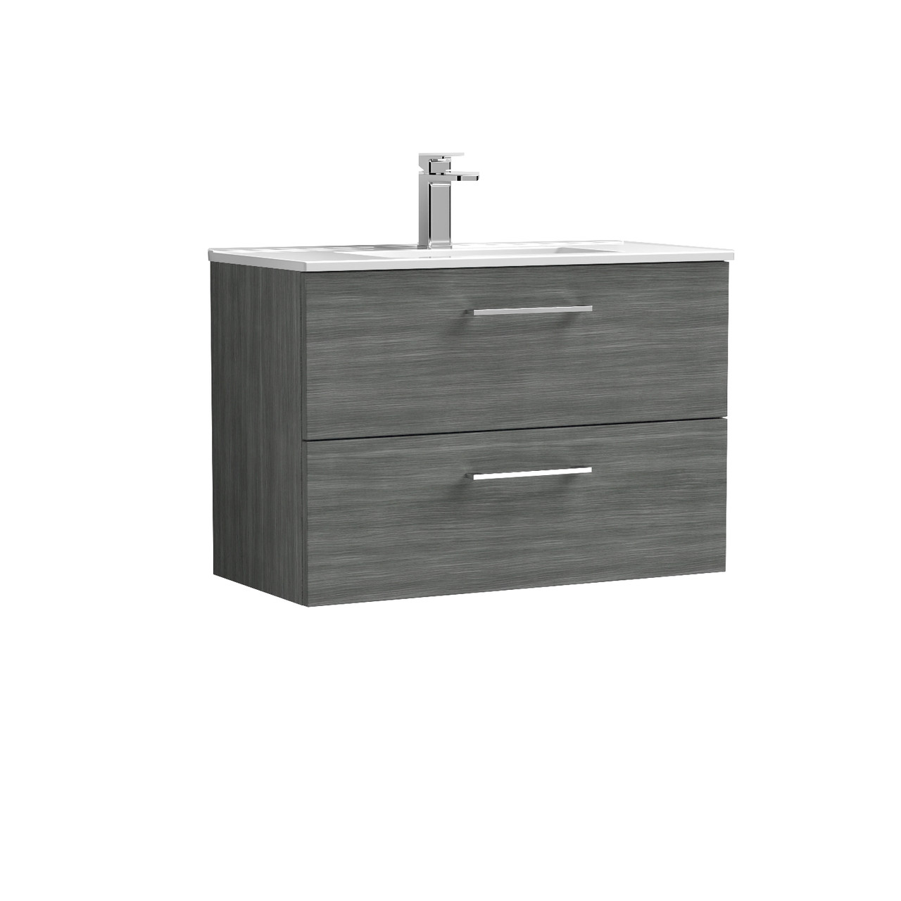 Nuie Arno Woodgrain Wall Hung 2 Drawer Vanity Unit and Minimalist Ceramic Basin
