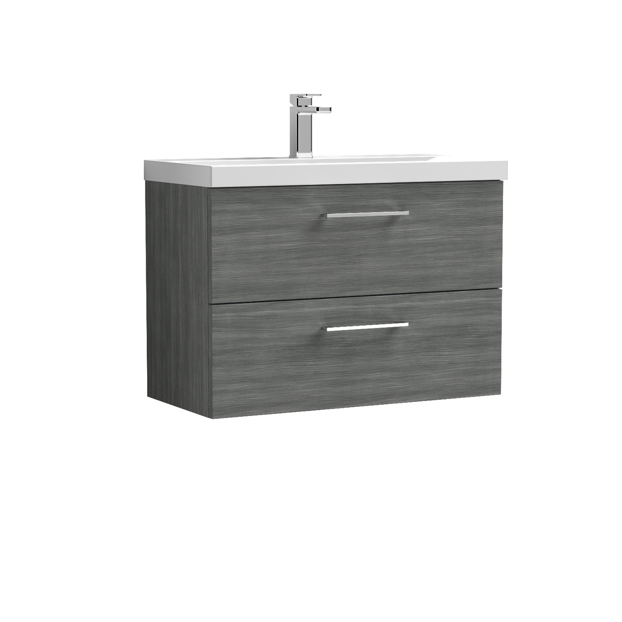 Nuie Arno Woodgrain Wall Hung 2 Drawer Vanity Unit and Thin Edge Ceramic Basin