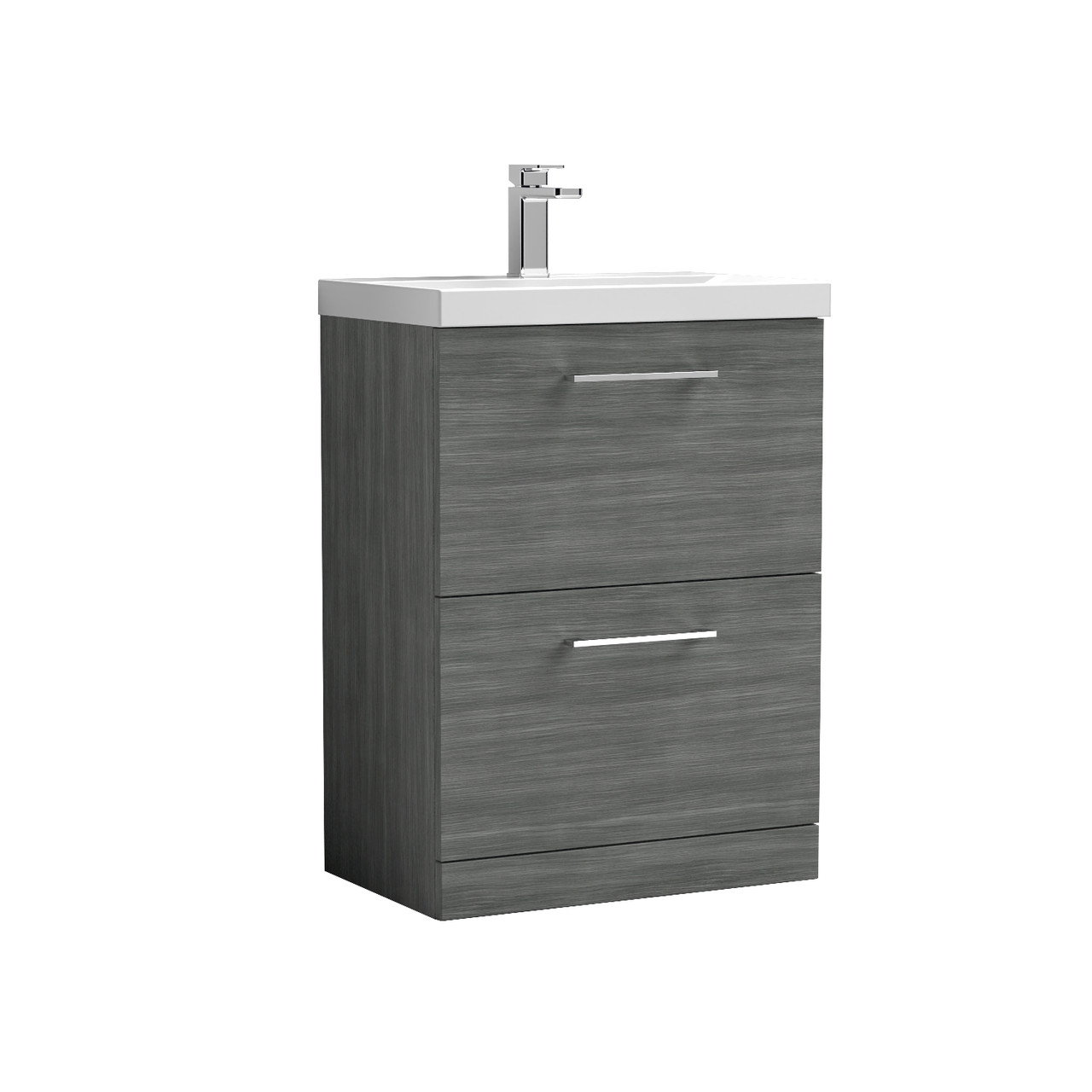 Nuie Arno Woodgrain 2 Drawer Vanity Unit and Mid Edge Ceramic Basin