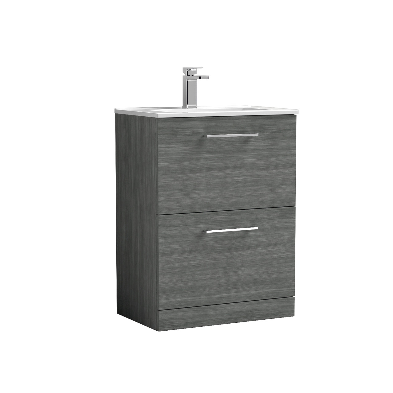 Nuie Arno Woodgrain 2 Drawer Vanity Unit and Minimalist Ceramic Basin