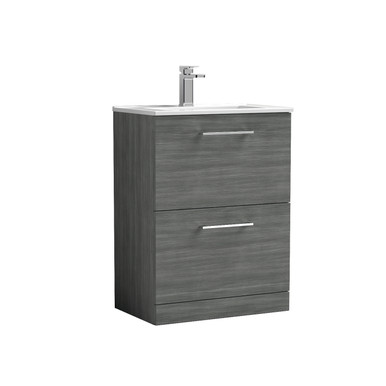 Nuie Anthracite Arno Woodgrain Drawer Vanity Unit And Minimalist Ceramic Basin | | Mdf | 600Mm Size 2