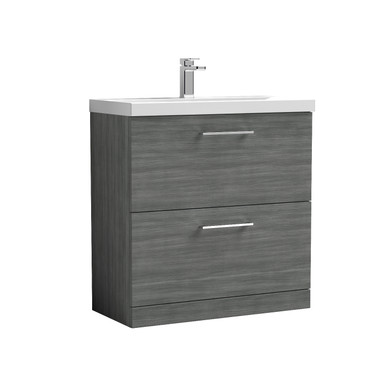 Nuie Anthracite Arno Woodgrain Drawer Vanity Unit And Mid Edge Ceramic Basin | | Mdf | 800Mm Size 2