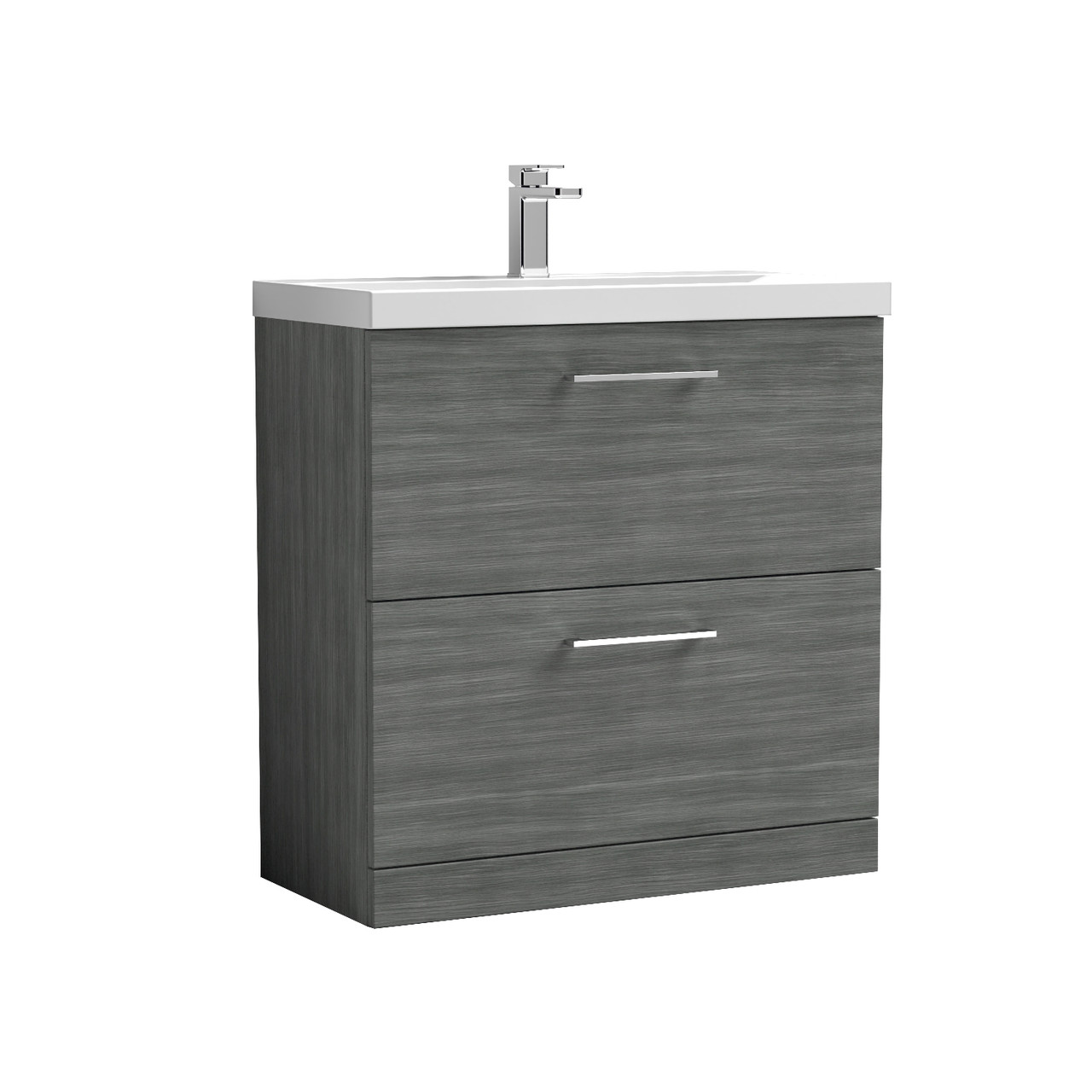 Nuie Arno Woodgrain 2 Drawer Vanity Unit and Thin Edge Ceramic Basin