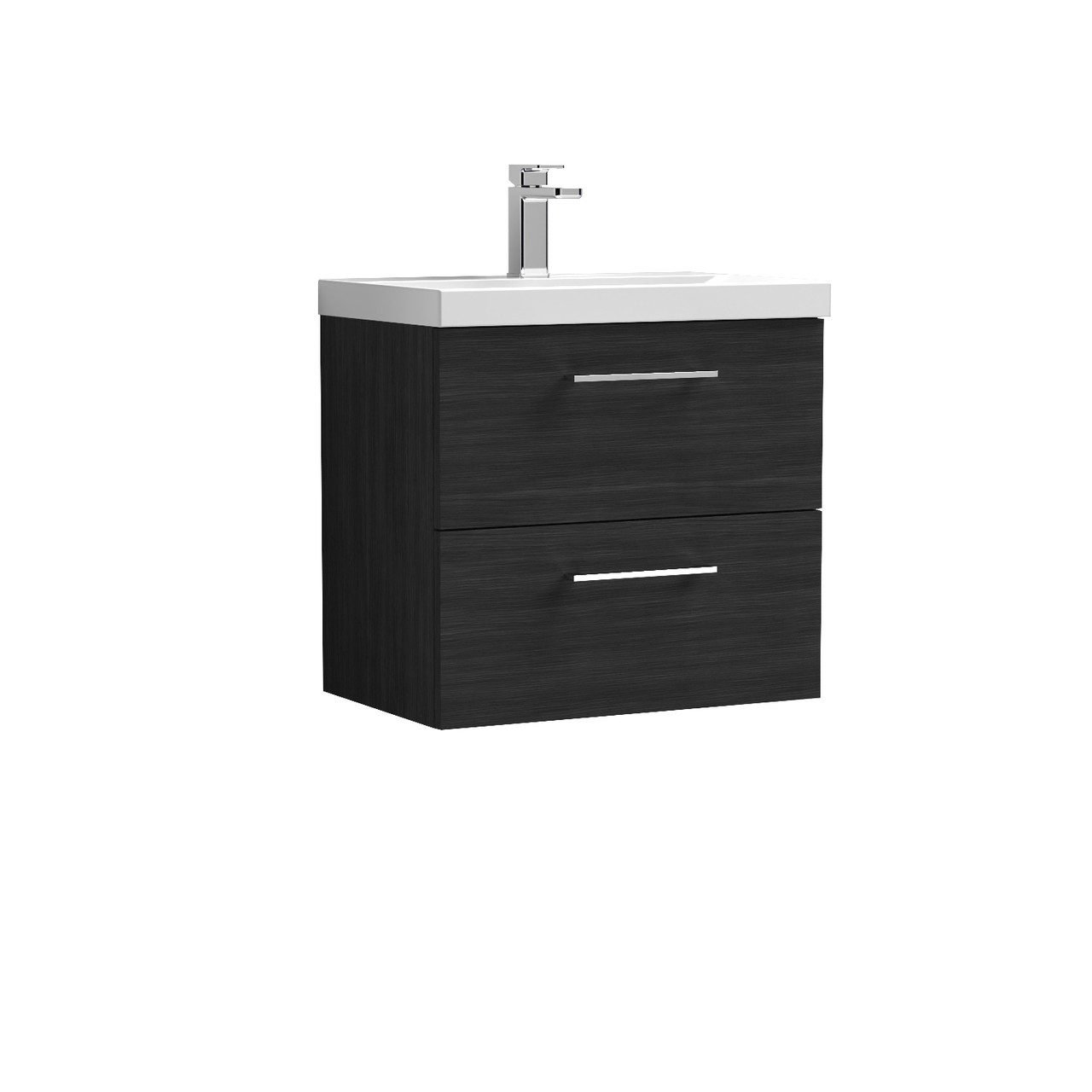 Nuie Arno Woodgrain Wall Hung 2 Drawer Vanity Unit and Mid Edge Ceramic Basin