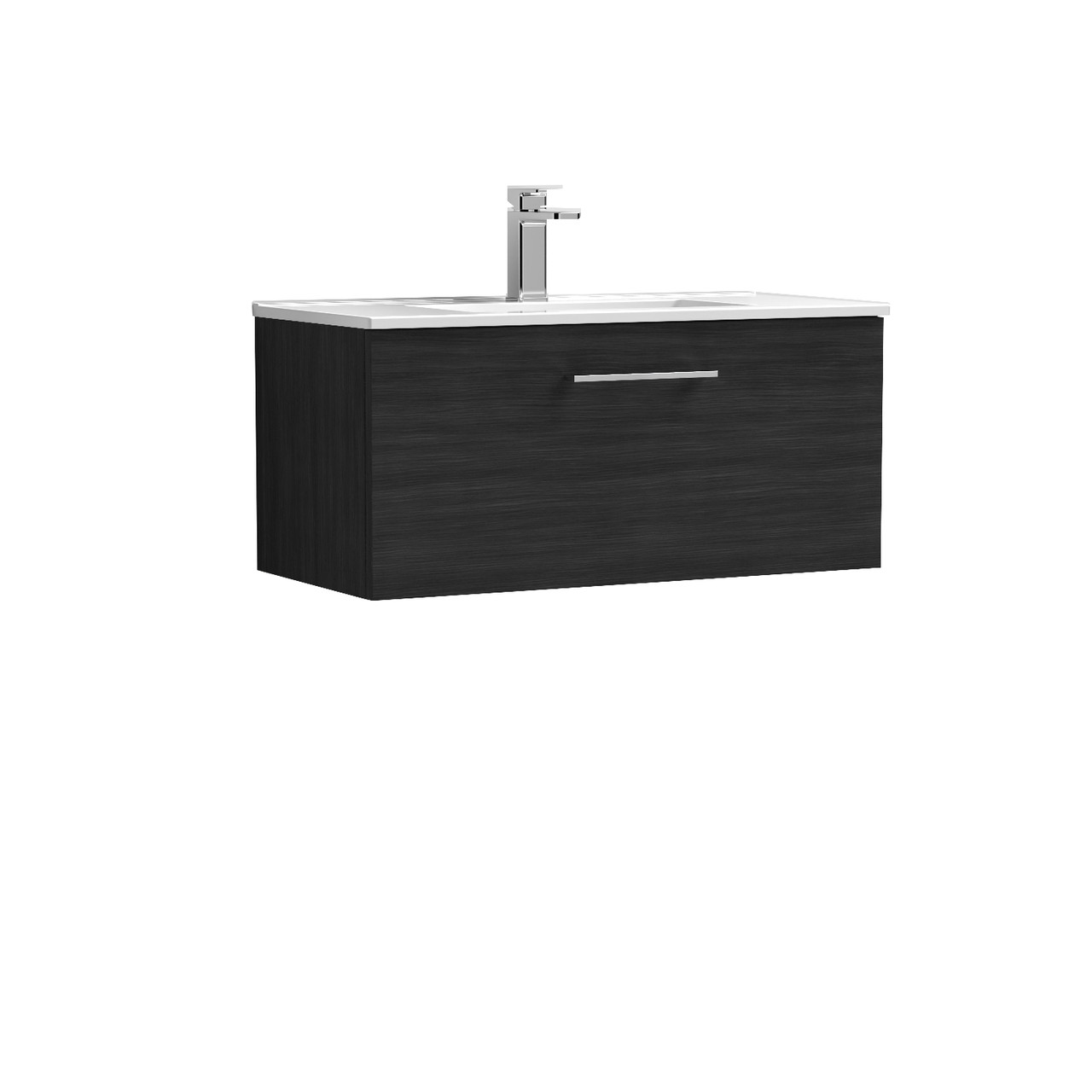 Nuie Charcoal Black Arno Woodgrain Wall Hung Single Drawer Vanity Unit And Minimalist Ceramic Basin | | Mdf | 800Mm