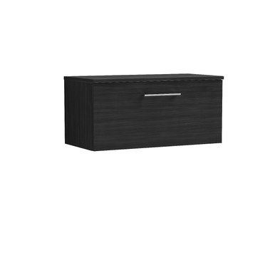 Nuie Charcoal Black Arno Woodgrain Wall Hung Single Drawer Vanity Unit With Worktop | | Mdf | 800Mm