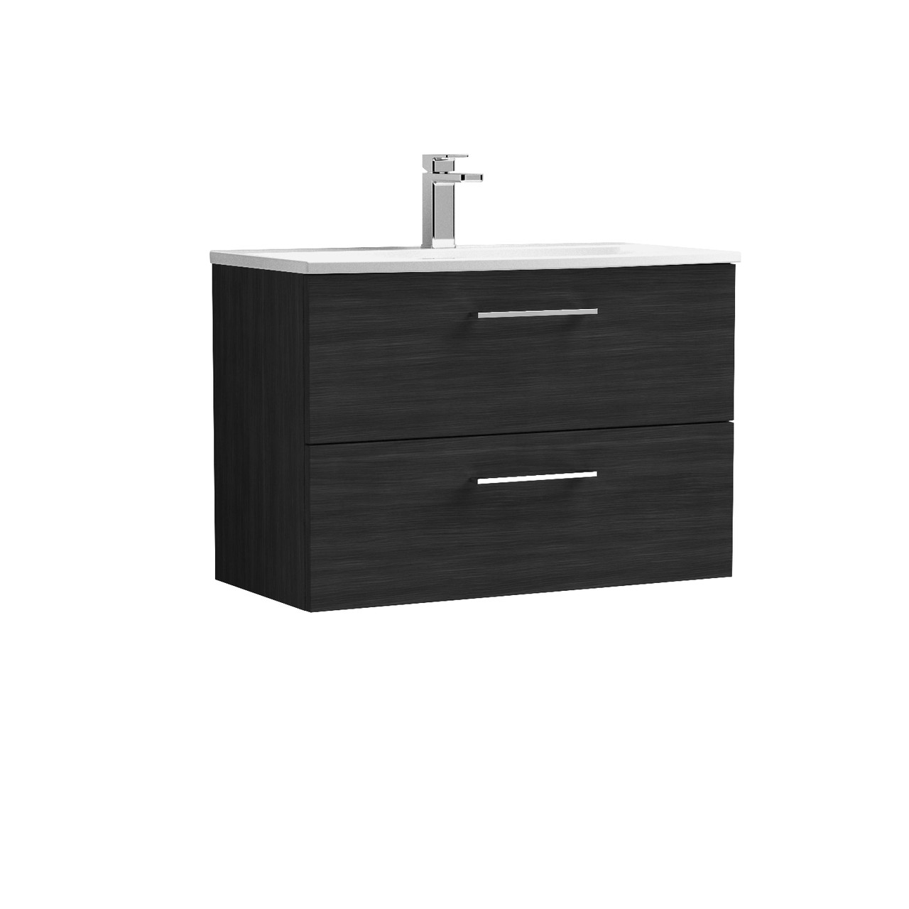 Nuie Arno Woodgrain Wall Hung 2 Drawer Vanity Unit and Curved Ceramic Basin
