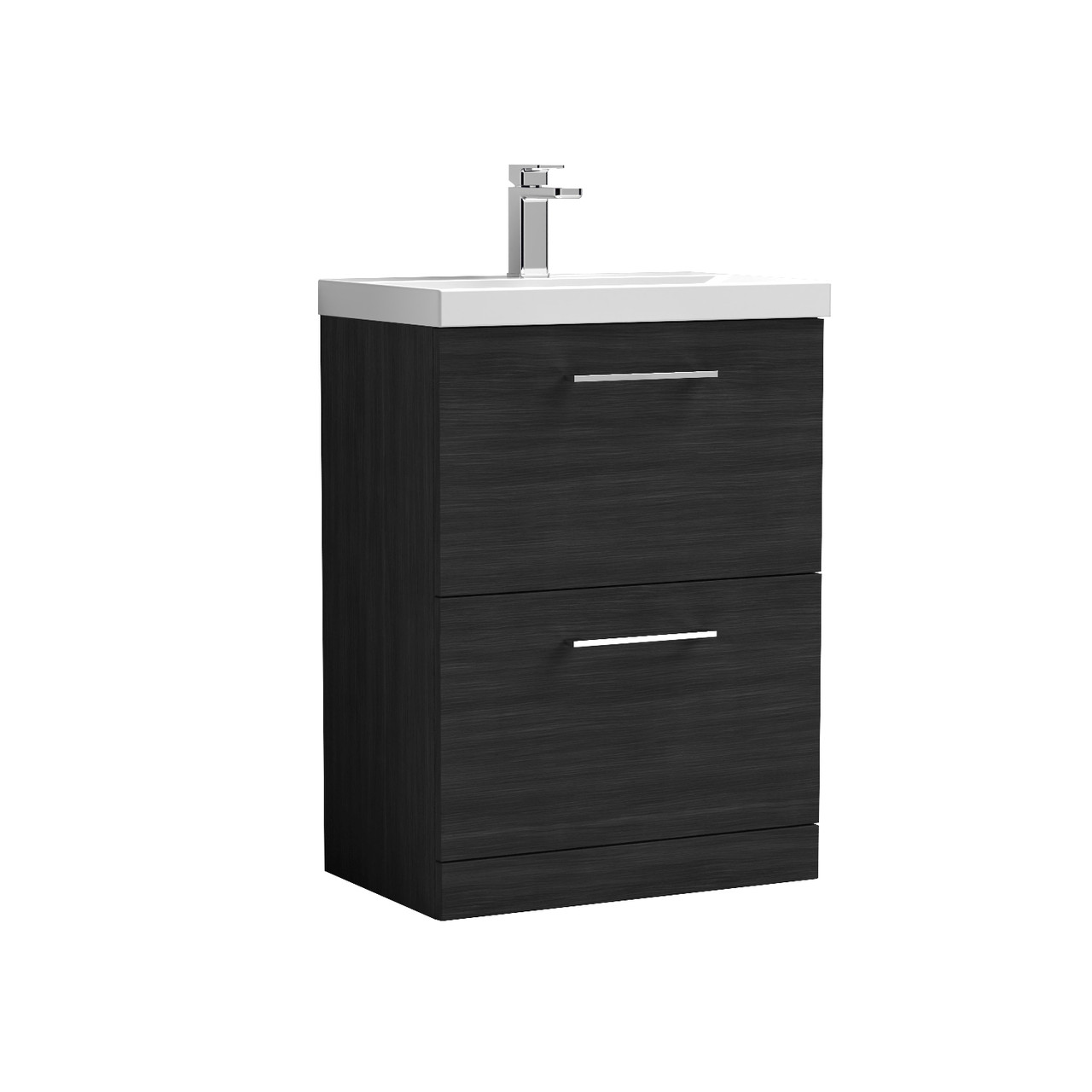 Nuie Arno Woodgrain 2 Drawer Vanity Unit and Thin Edge Ceramic Basin