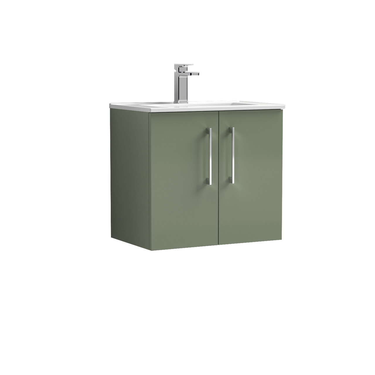 Nuie Satin Green Arno Wall Hung 2 Door Vanity Unit And Minimalist Ceramic Basin | | Mdf | 600Mm