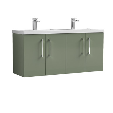 Nuie Satin Green Arno Wall Hung 4 Door Vanity Unit And Double Polymarble Basins | | Mdf | 1200Mm