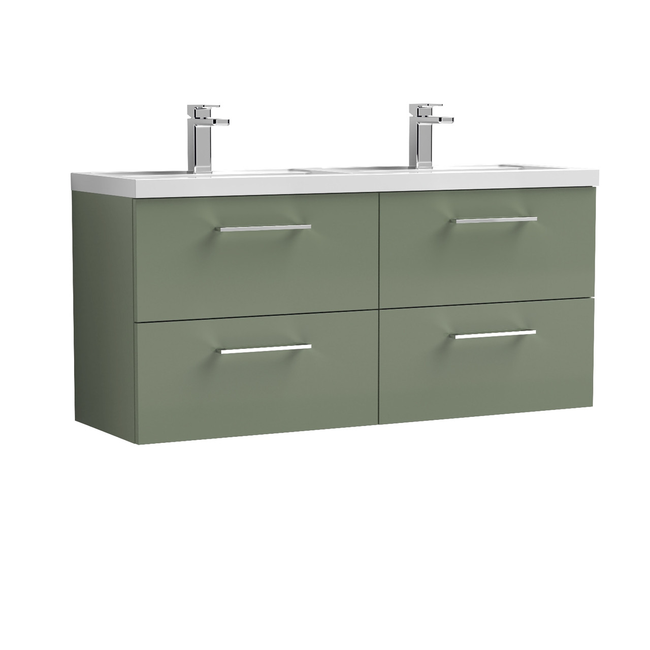 Nuie Arno Wall Hung 4 Drawer Vanity Unit and Double Polymarble Basins
