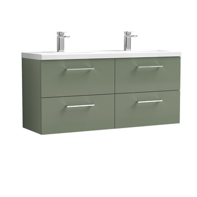 Nuie Satin Green Arno Wall Hung Drawer Vanity Unit With Double Ceramic Basins | | Mdf | 1200Mm Size 4