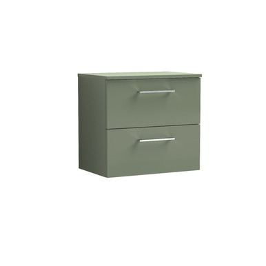 Nuie Satin Green Arno Wall Hung 2 Drawer Vanity Unit With Worktop | | Mdf | 600Mm