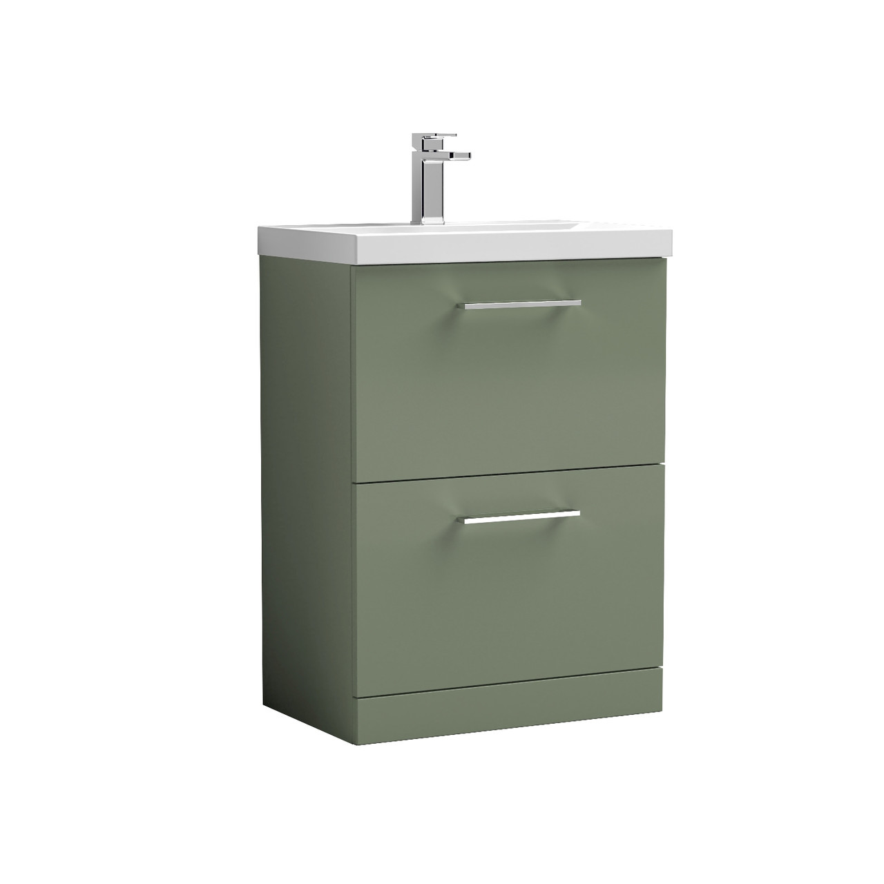 Nuie Satin Green Arno 2 Drawer Vanity Unit And Mid Edge Ceramic Basin | | Mdf | 600Mm