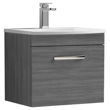 Nuie Anthracite Athena Woodgrain Wall Hung Single Drawer Vanity Unit And Curved Ceramic Basin | | Mdf | 500Mm Size 5