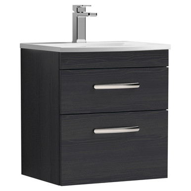 Nuie Charcoal Black Athena Woodgrain Wall Hung Drawer Vanity Unit And Curved Ceramic Basin | | Mdf | 500Mm Size 2