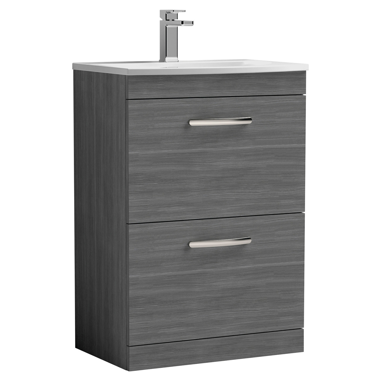Nuie Anthracite Athena Woodgrain 2 Drawer Vanity Unit And Curved Ceramic Basin | | Mdf | 600Mm