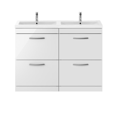 Nuie Gloss White Athena 4 Drawer Vanity Unit And Double Ceramic Basins | | Mdf | 1200Mm