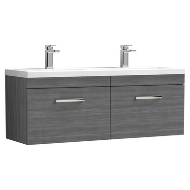 Nuie Anthracite Athena Woodgrain Wall Hung Drawer Vanity Unit And Double Ceramic Basins | | Mdf | 1200Mm Size 2